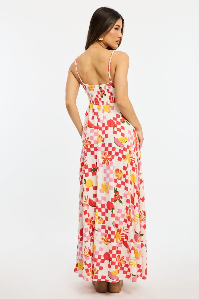 Red Abstract Maxi Dress Strappy