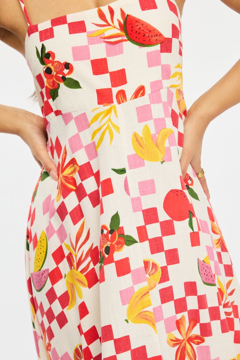 Red Abstract Maxi Dress Strappy