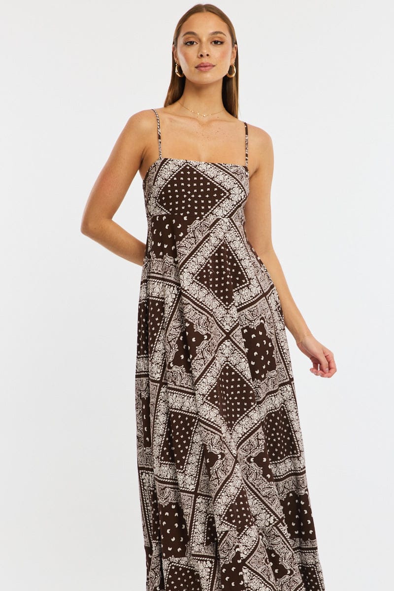 Brown Boho Maxi Dress Strappy