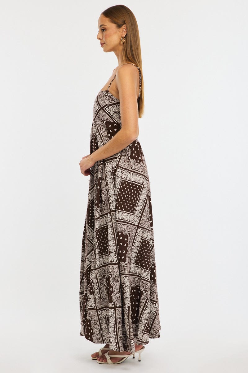 Brown Boho Maxi Dress Strappy