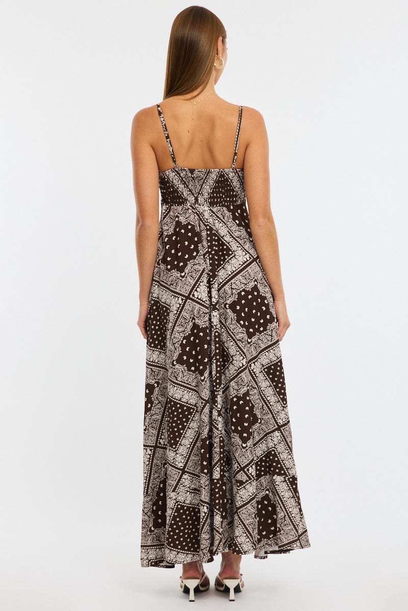 Brown Boho Maxi Dress Strappy