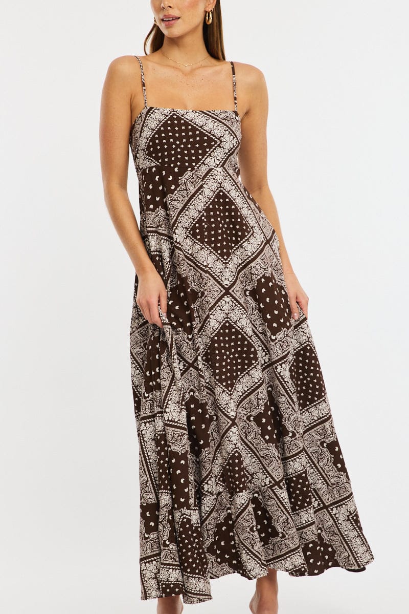 Brown Boho Maxi Dress Strappy