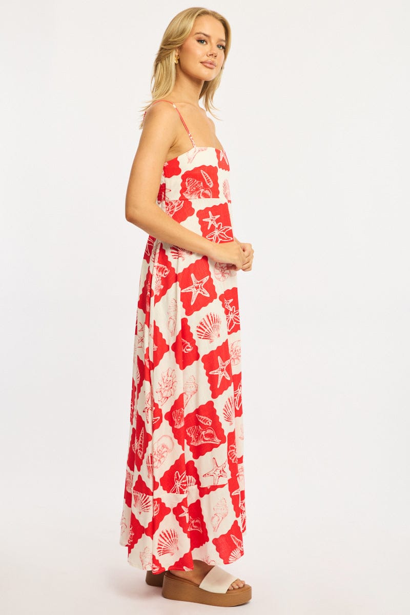 Red Abstract Maxi Dress Strappy