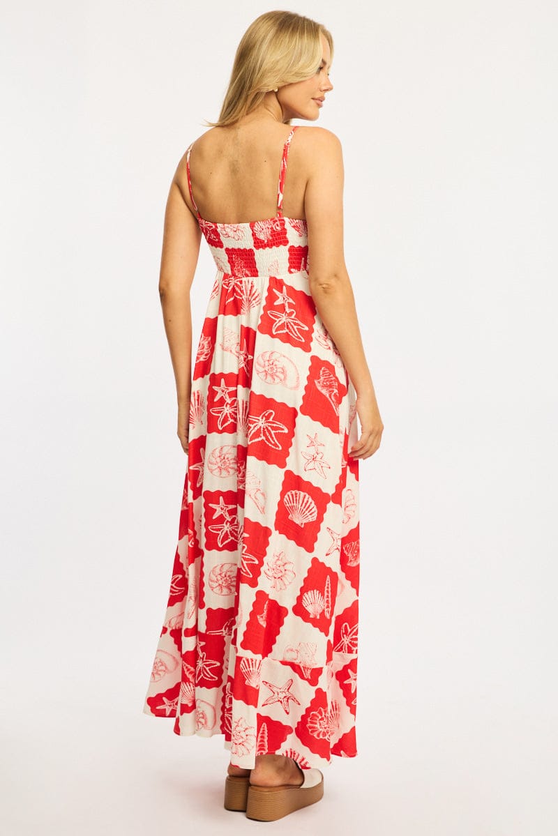 Red Abstract Maxi Dress Strappy