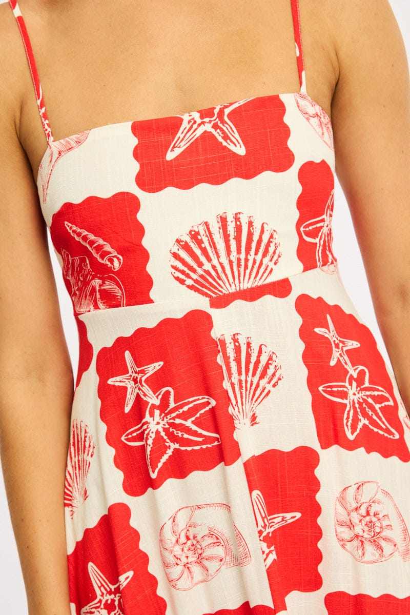 Red Abstract Maxi Dress Strappy