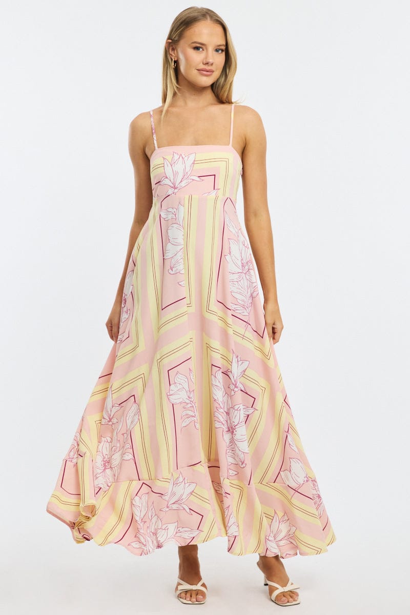 Pink Floral Maxi Dress Strappy