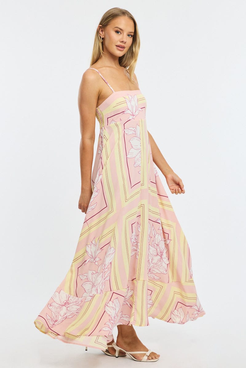 Pink Floral Maxi Dress Strappy