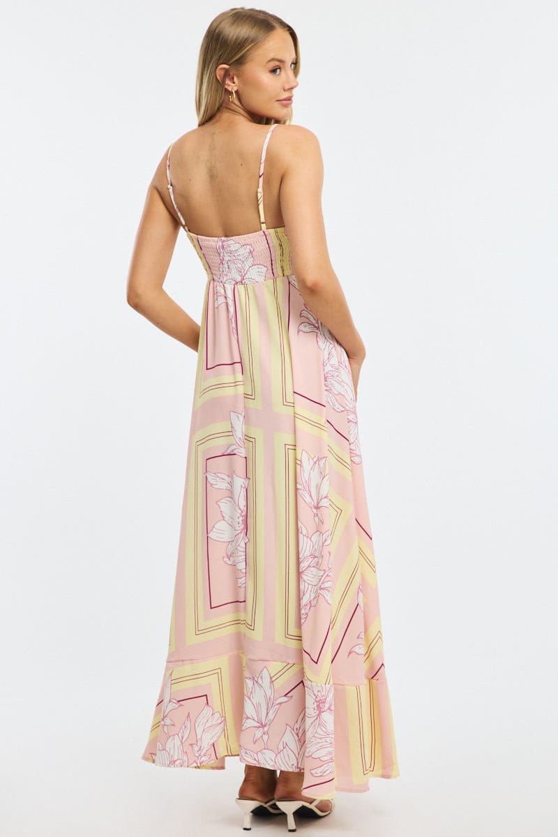 Pink Floral Maxi Dress Strappy