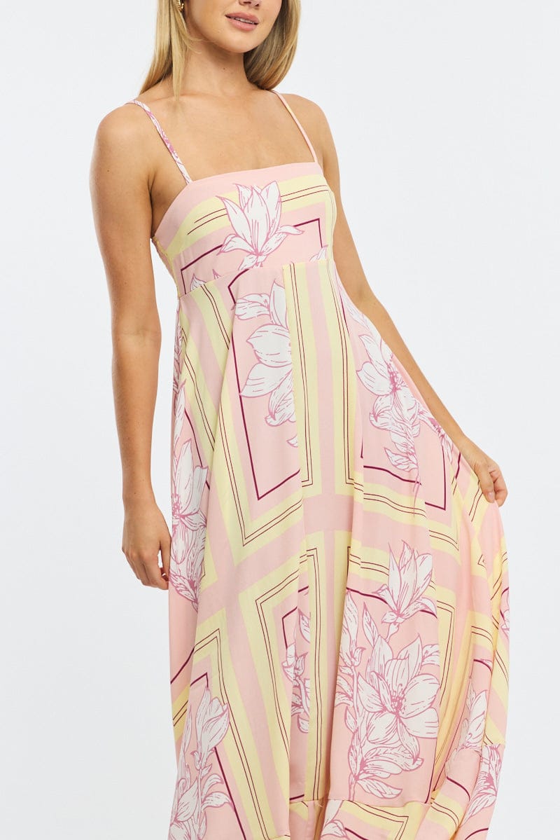 Pink Floral Maxi Dress Strappy