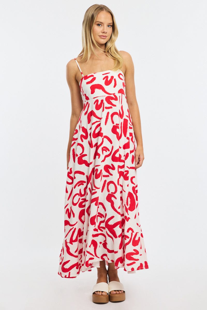 Red Abstract Maxi Dress Strappy
