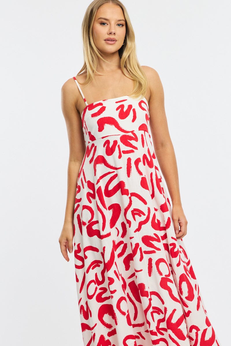 Red Abstract Maxi Dress Strappy