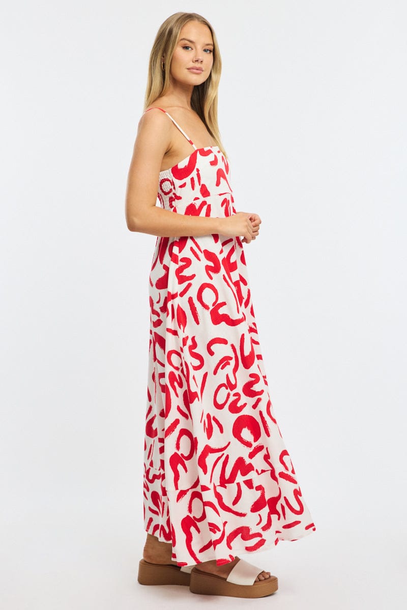 Red Abstract Maxi Dress Strappy