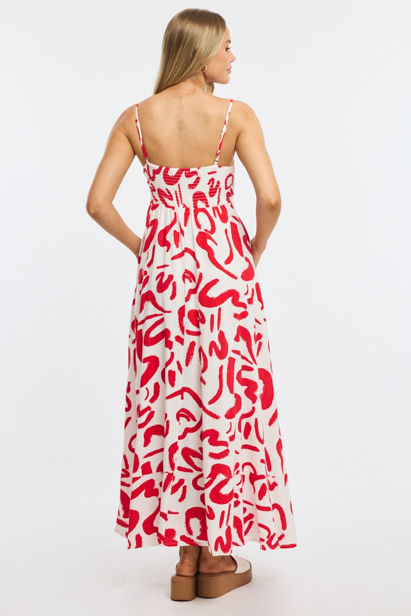 Red Abstract Maxi Dress Strappy