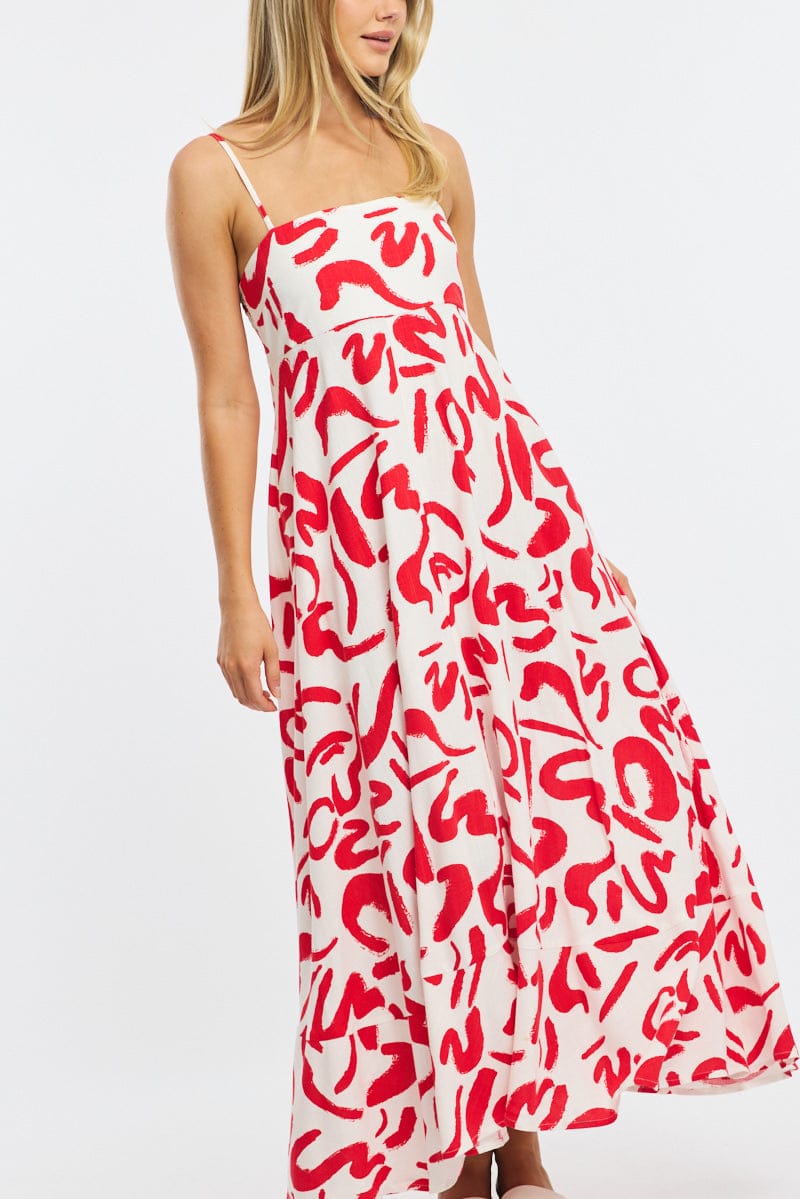 Red Abstract Maxi Dress Strappy