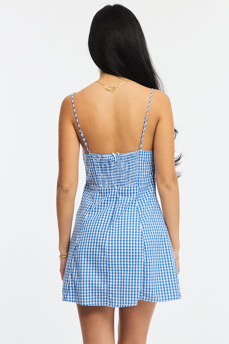 Blue Check Mini Dress Strappy