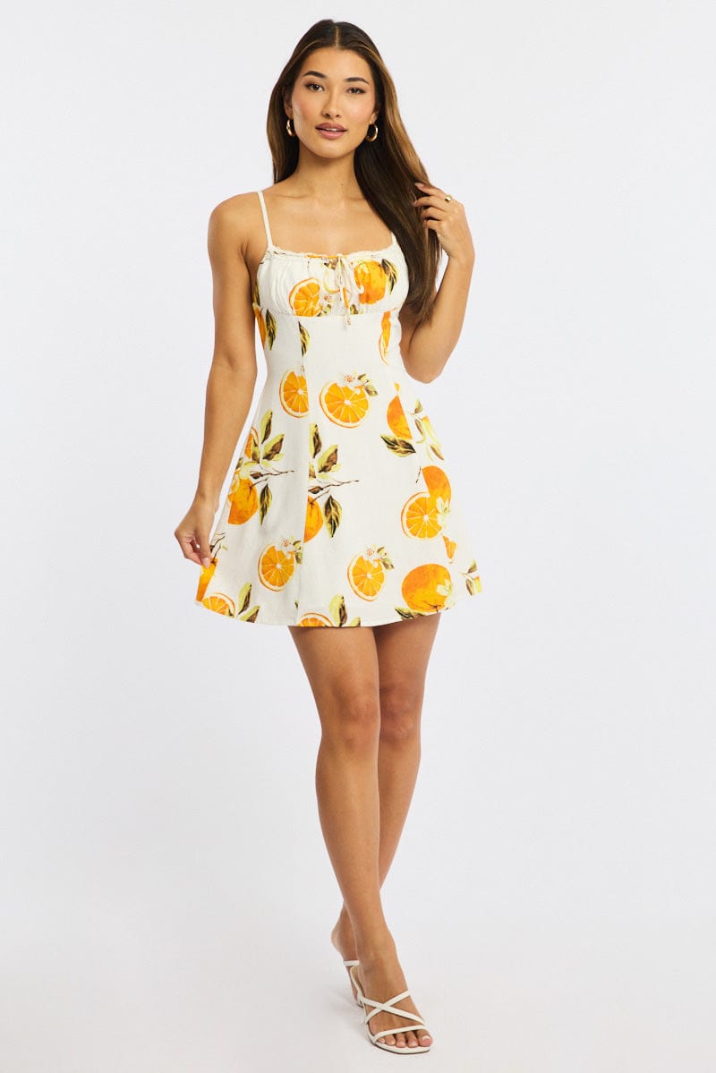 Orange Abstract Mini Dress Strappy