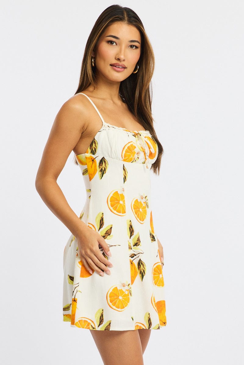 Orange Abstract Mini Dress Strappy