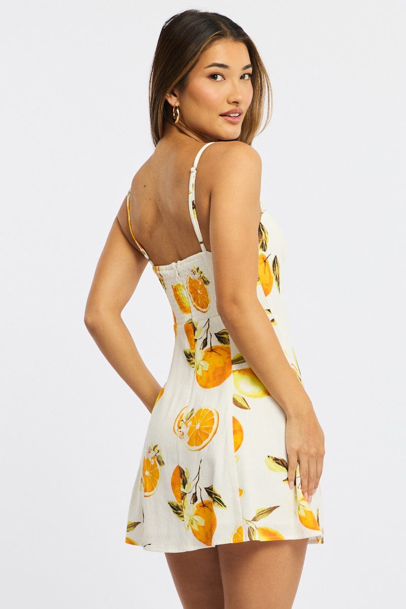 Orange Abstract Mini Dress Strappy