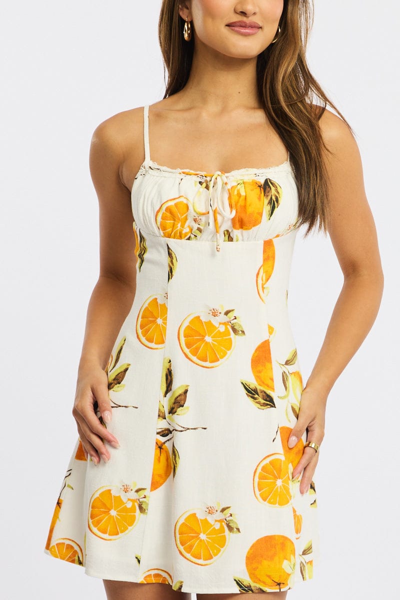 Orange Abstract Mini Dress Strappy