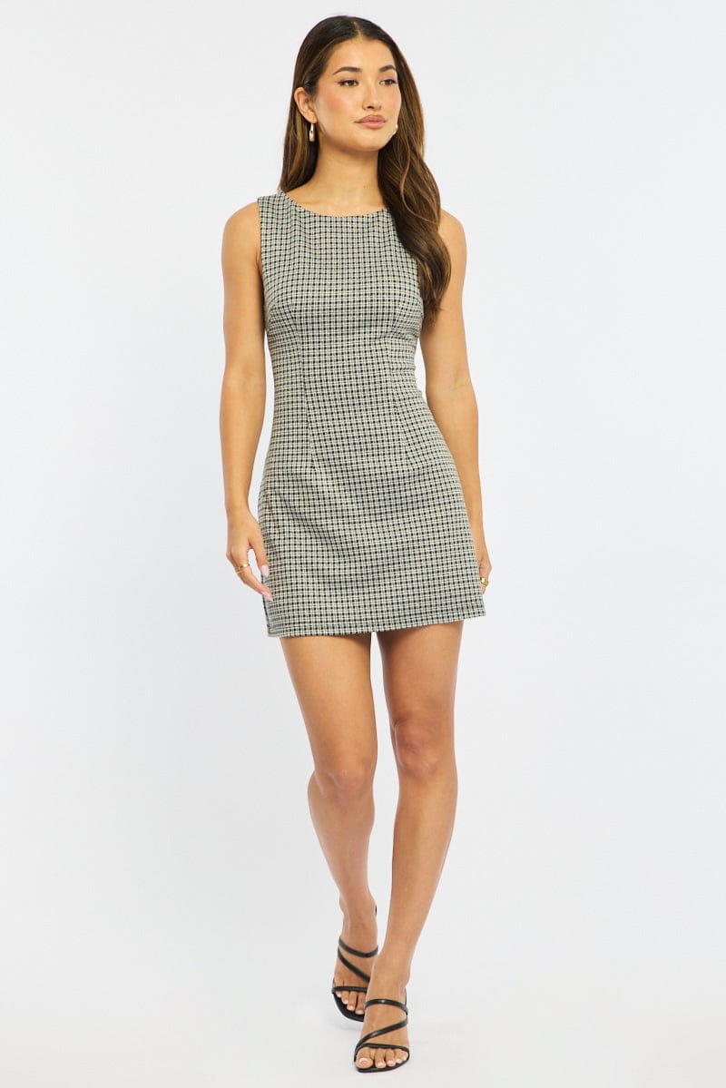 Black Check Bodycon Dress Mini Check