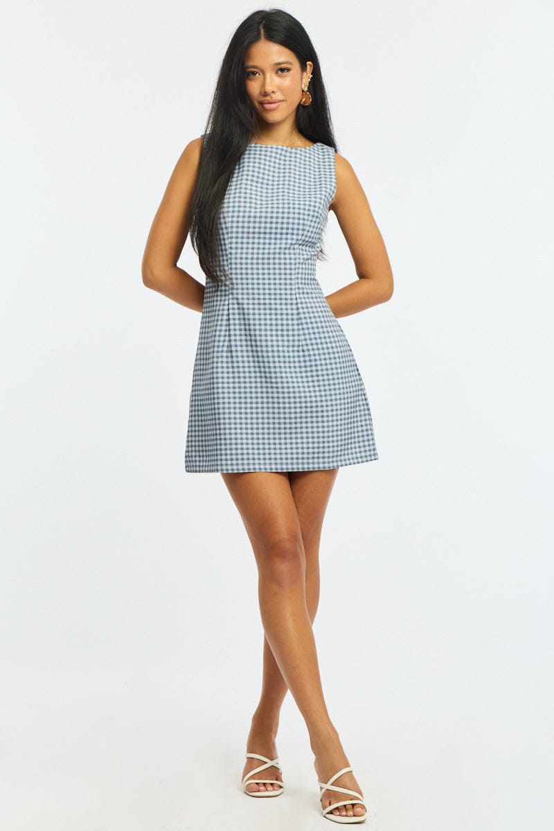 Blue Check Bodycon Dress Mini Check