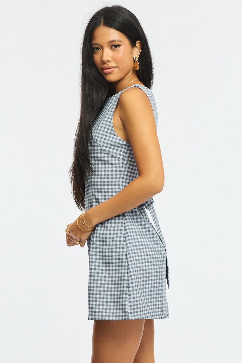 Blue Check Bodycon Dress Mini Check