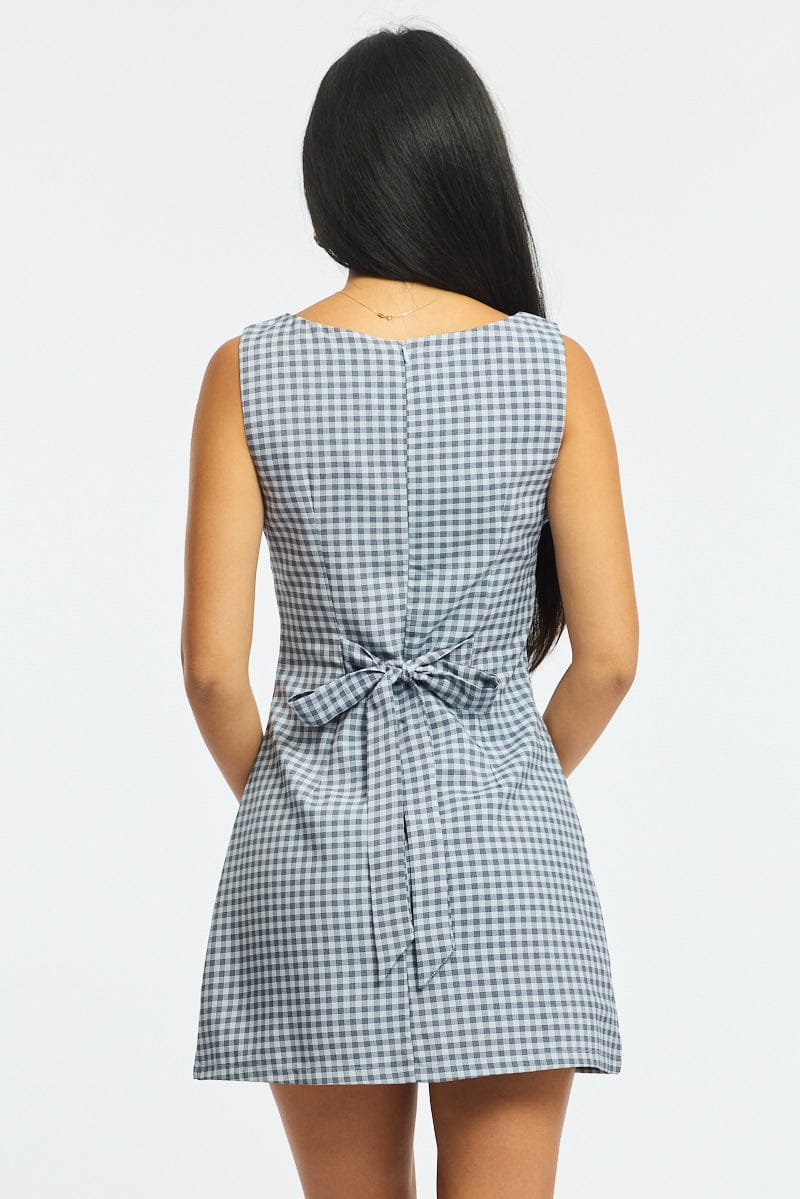 Blue Check Bodycon Dress Mini Check