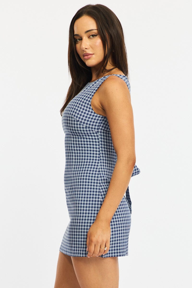 Blue Check Bodycon Dress Mini Check
