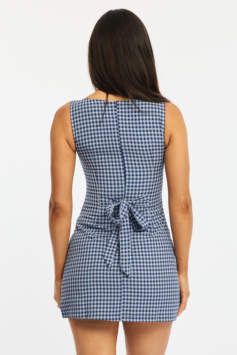 Blue Check Bodycon Dress Mini Check