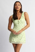 Yellow Floral Mini Dress Mesh