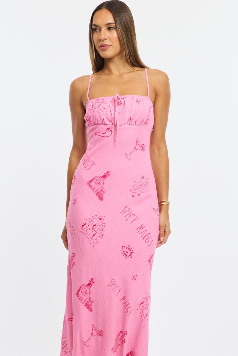 Pink Abstract Midi Dress Strappy
