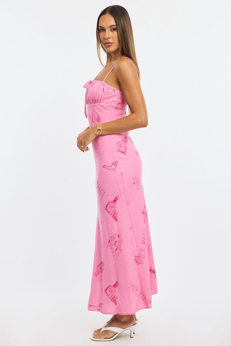 Pink Abstract Midi Dress Strappy