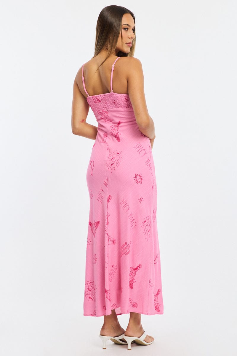 Pink Abstract Midi Dress Strappy