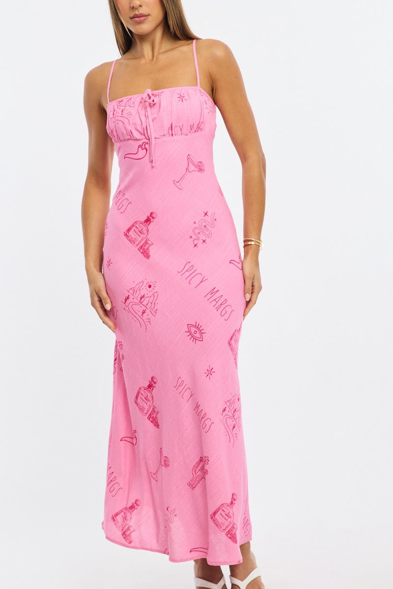 Pink Abstract Midi Dress Strappy