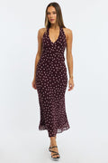 Red Polka Dot Midi Dress Halter Neck