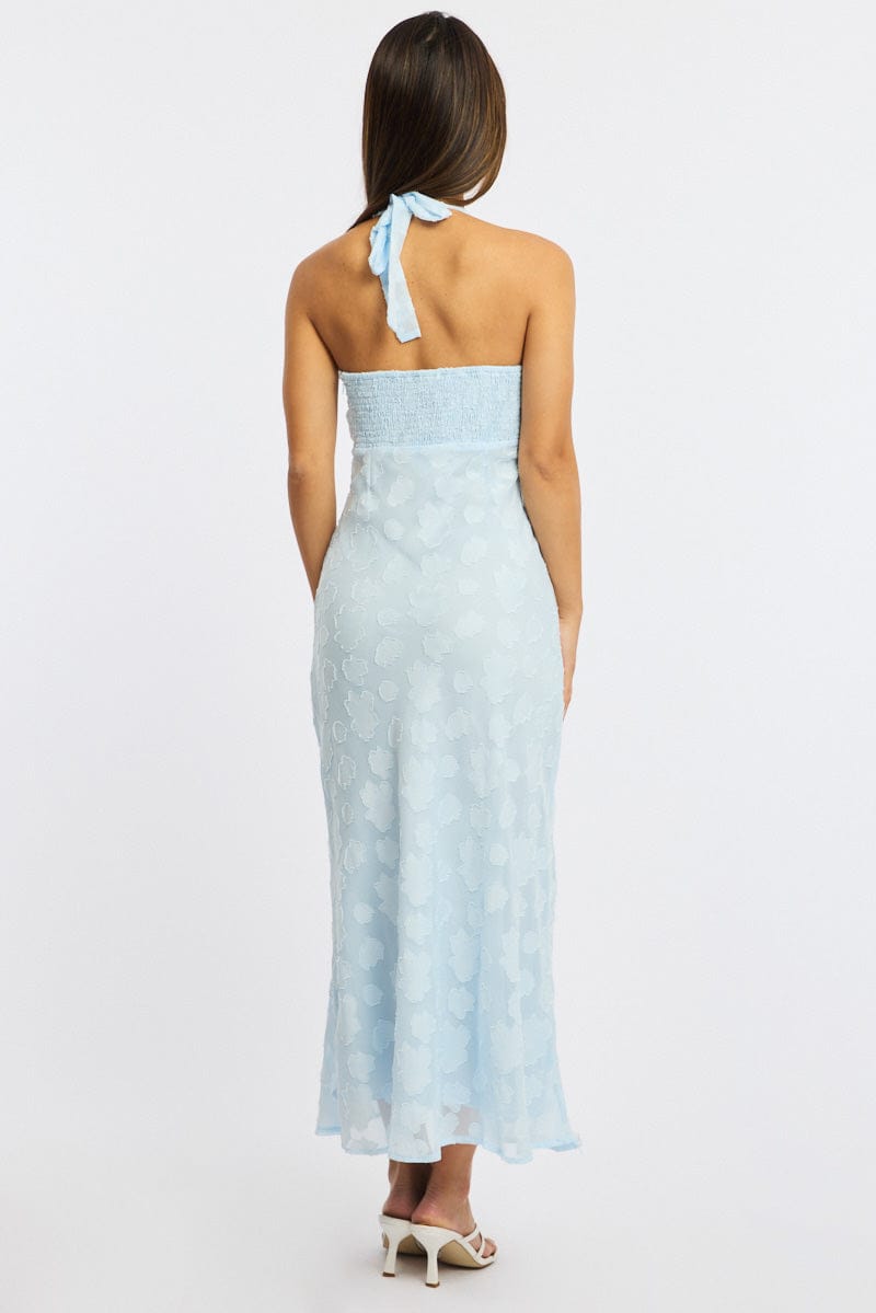 Blue Midi Dress Halter Neck