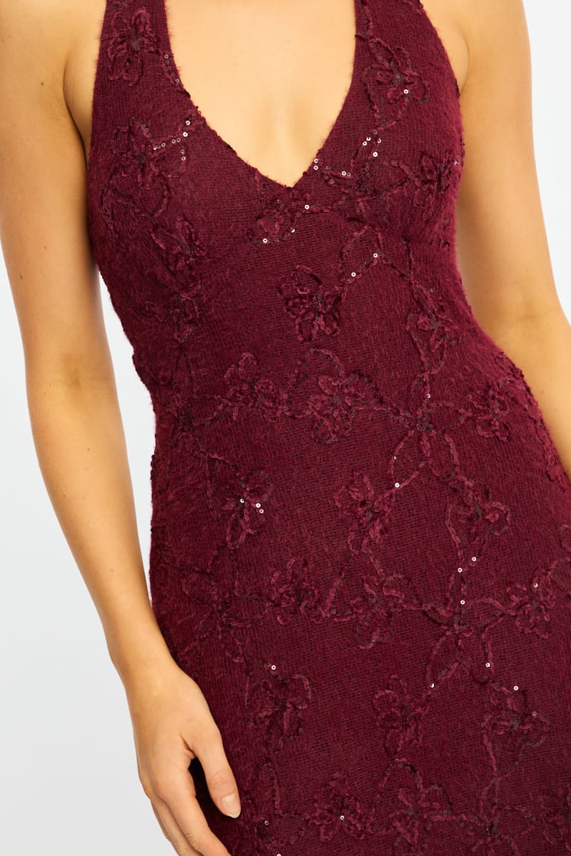 Red Midi Dress Halter Neck