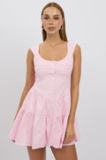 Pink Fit And Flare Dress Mini Front Button