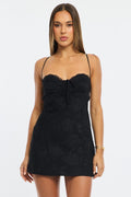 Black Mini Dress Tie Back Jacquard Fabric