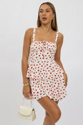 Red Ditsy Fit And Flare Dress Square Neck