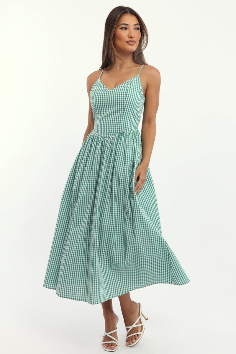 Green Check Maxi Dress Tank Top