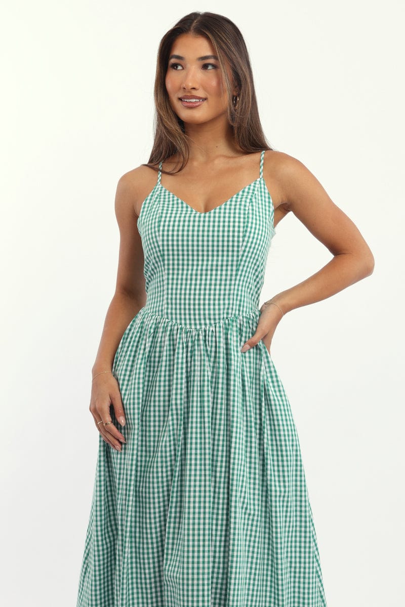 Green Check Maxi Dress Tank Top