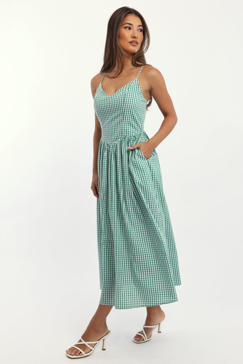 Green Check Maxi Dress Tank Top