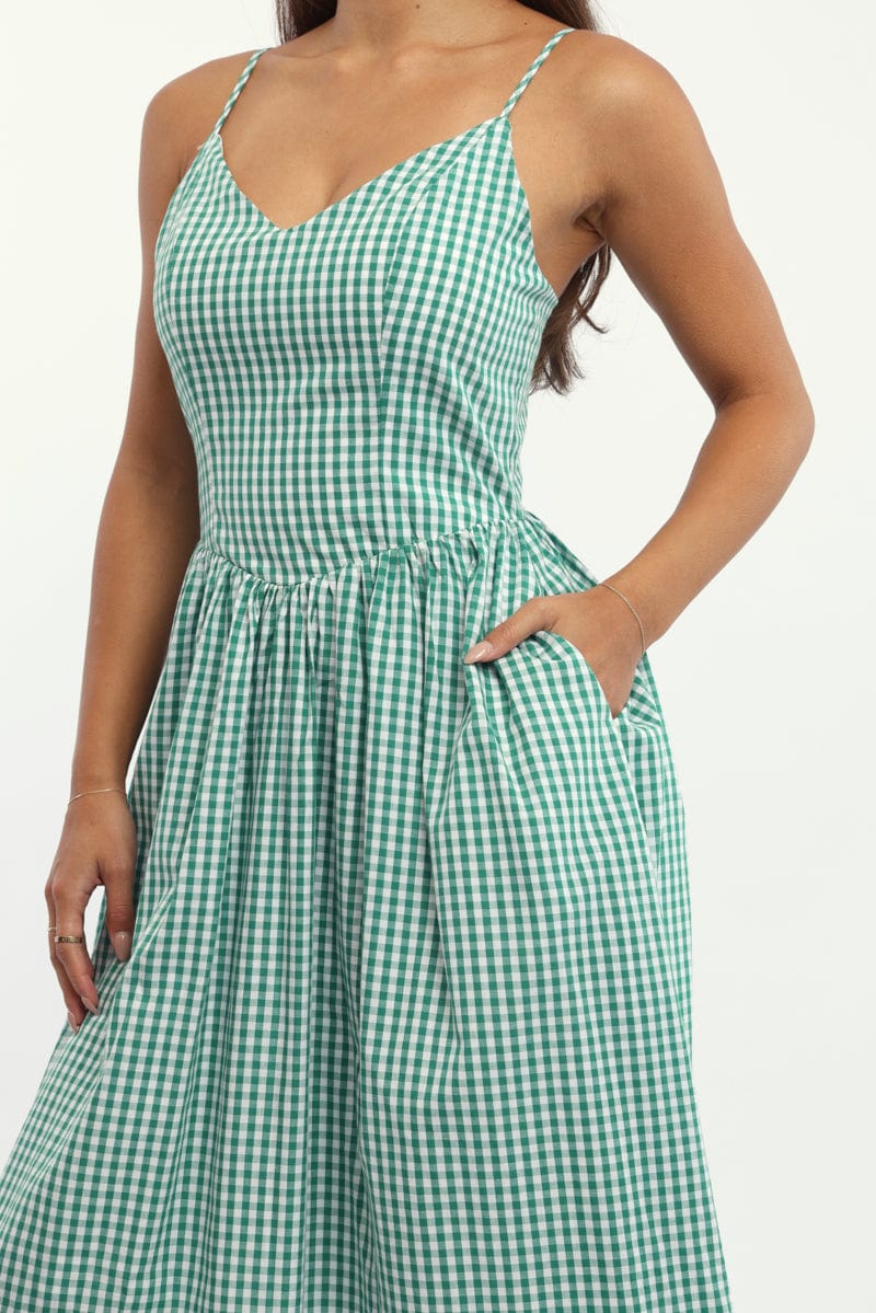Green Check Maxi Dress Tank Top