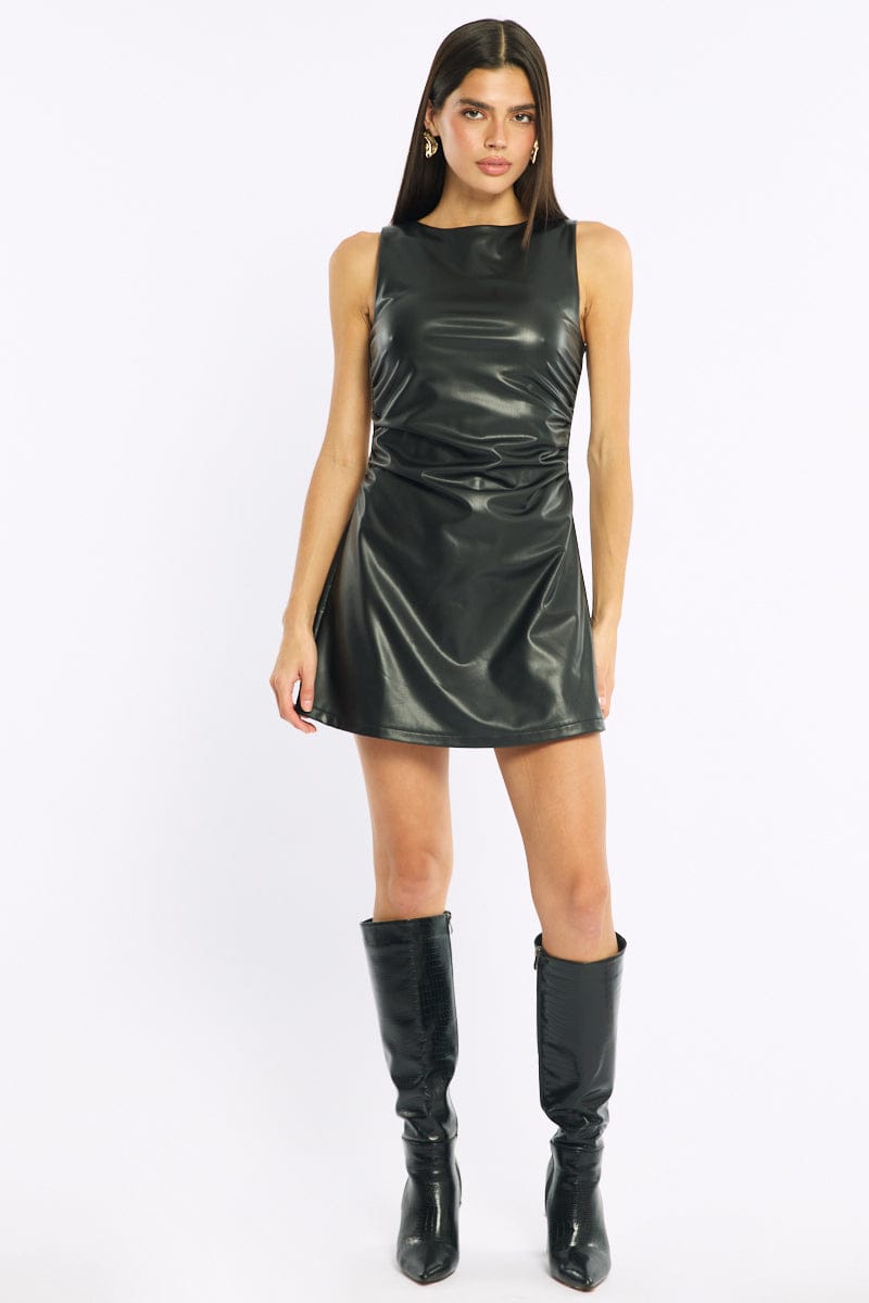 Black Mini Dress Faux Leather