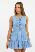 Blue Check Mini Dress Ribbon