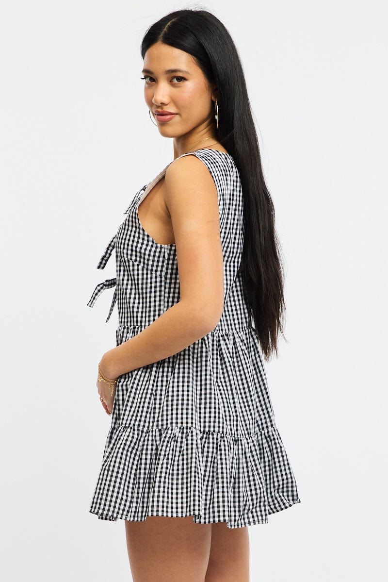 Black Check Mini Dress Ribbon