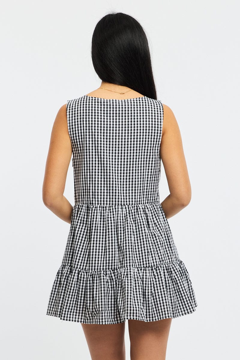 Black Check Mini Dress Ribbon