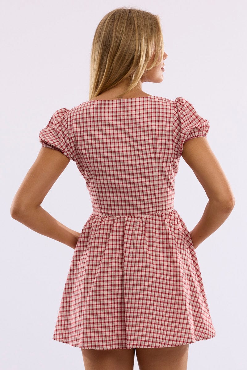 Red Check Mini Dress Ribbon