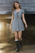 Black Check Mini Dress Ribbon